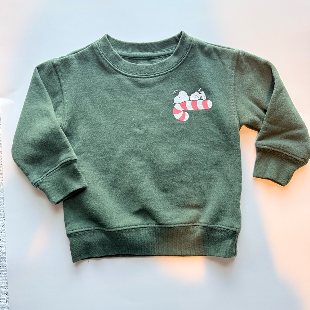 Baby boy holiday Peanuts Snoopy Christmas candy cane Sweatshirt (18 Months)